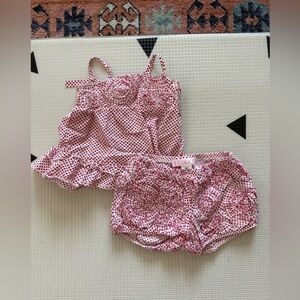 Biscotti|Vintage style Baby girl Red Polka Dot matching set,diaper cover & top•